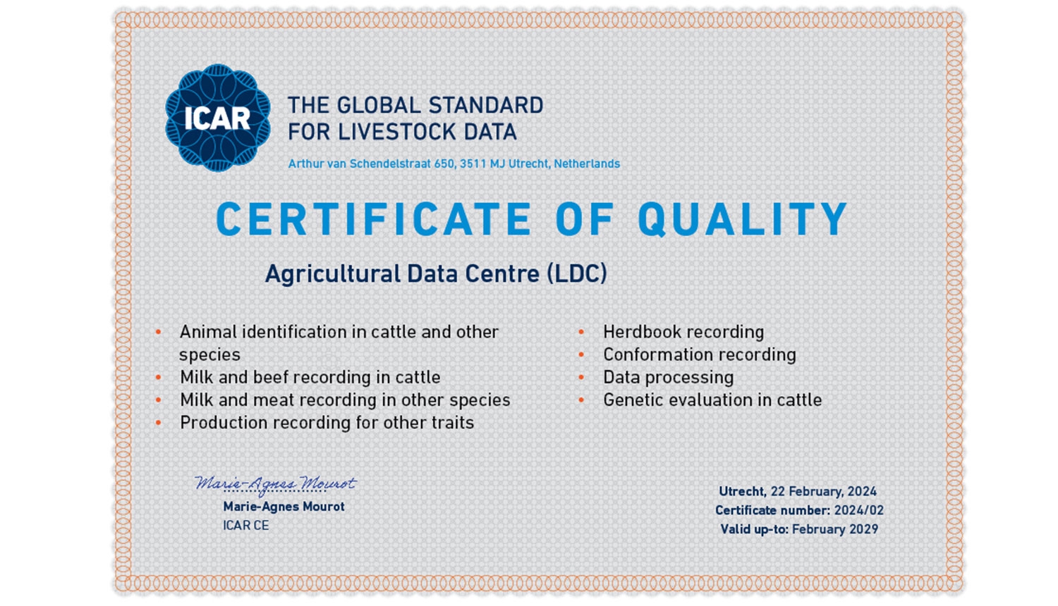 ICAR certificate of quality